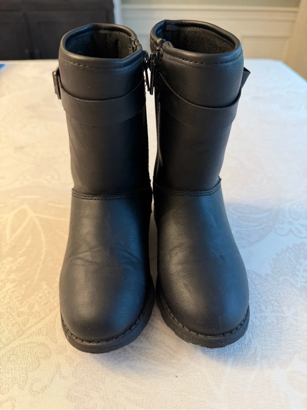 Carter's Kids Black Mid-Calf Faux Leather Boots with Buckle